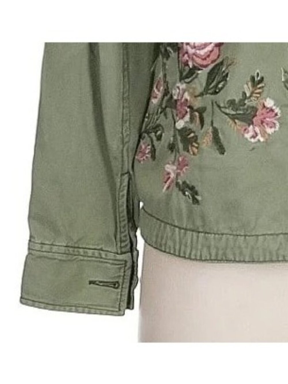 Abercrombie Green Floral Embroidered Utility Jacket | Military Boho Indie Sleaze - Picture 5 of 14